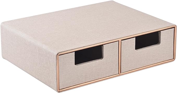 Linen Leather Desk Organizer with Drawers－Mini Desktop Drawer Organizer Stackable－Multifunctional Tabletop Organization Storage Box for Office Supplies Home Vanity Toiletries (Beige, 2-drawers) by RHCSZ