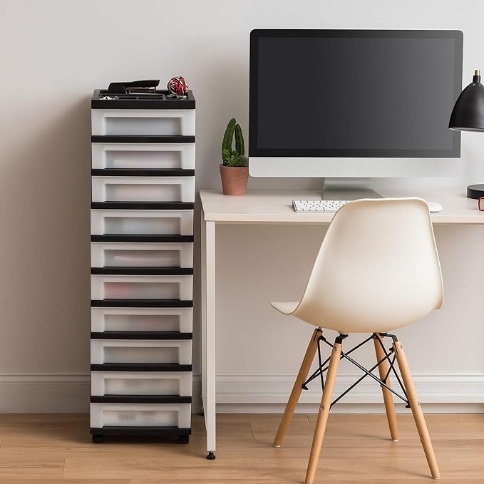 IRIS USA 10-Drawer Rolling Storage Cart, Black/Pearl | Keep craft supplies, office essentials, classroom items, and accessories organized with easy-access drawers for daily use - Image 2