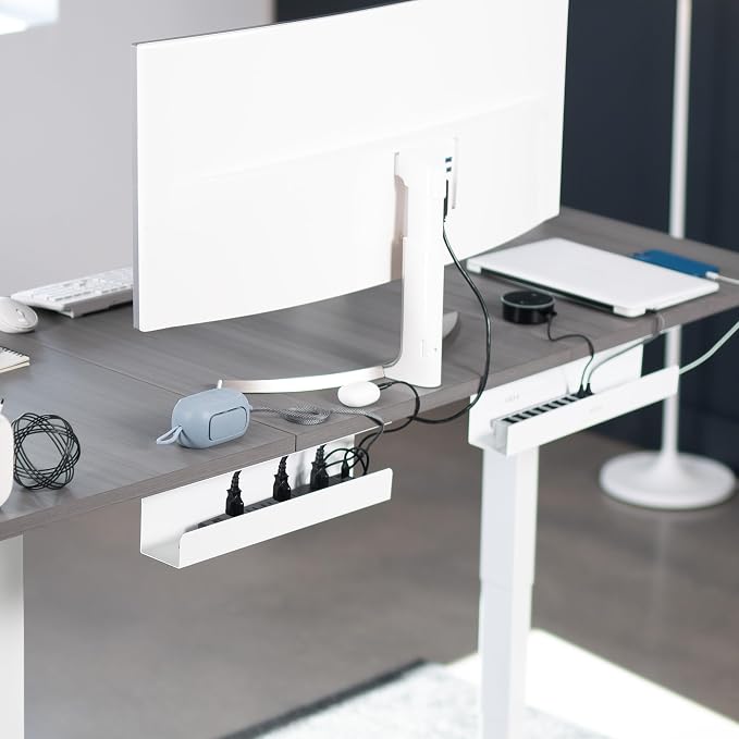 VIVO 2 Pack White 17 inch Under Desk Cable Management Tray, DESK-AC06-2CW | Set of 2, Low Profile Power Strip Holder, Cord Organizer, Wire Tamer Steel Cable Rack for Office and Home, Holds 11 lbs each - Image 2