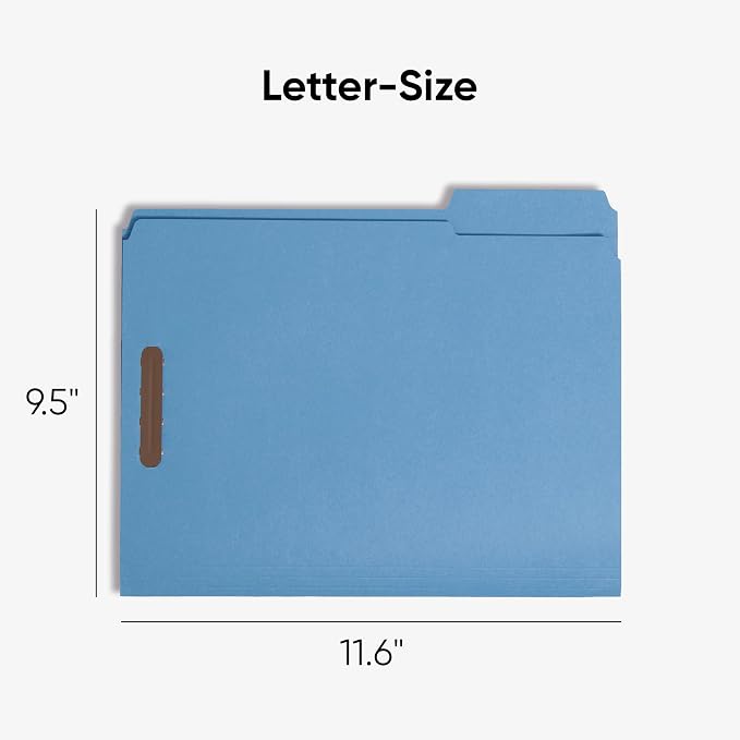 Smead Fastener File Folders, Reinforced 1/3-Cut Tabs, 2 Fasteners, Letter Size, Blue, 50 per Box (12040) - Image 2