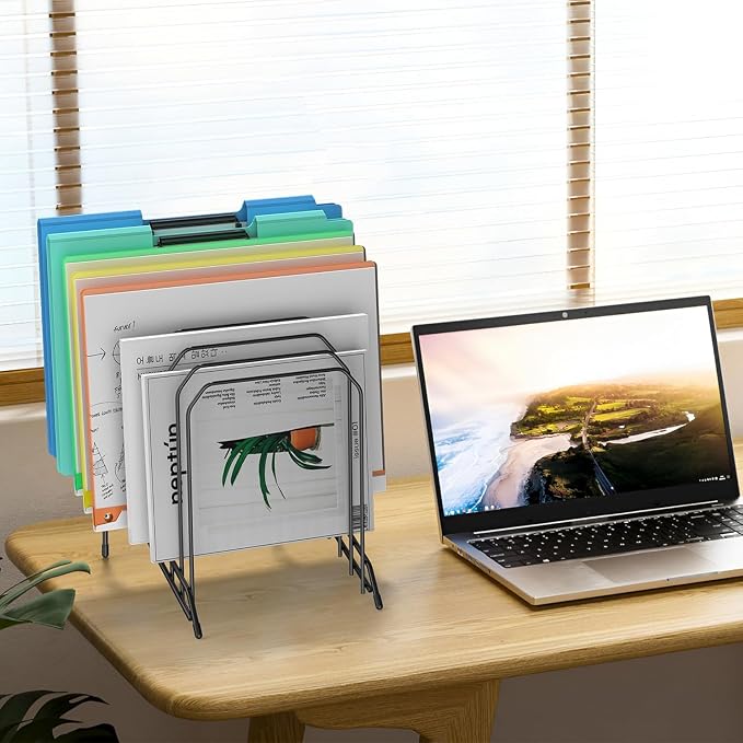 Incline Sorter Desk File Organizer, Metal Desk Magazine Folder Holder with 8-Section Vertical Compartments Rack File Organizer for Office, Home, School - Image 7