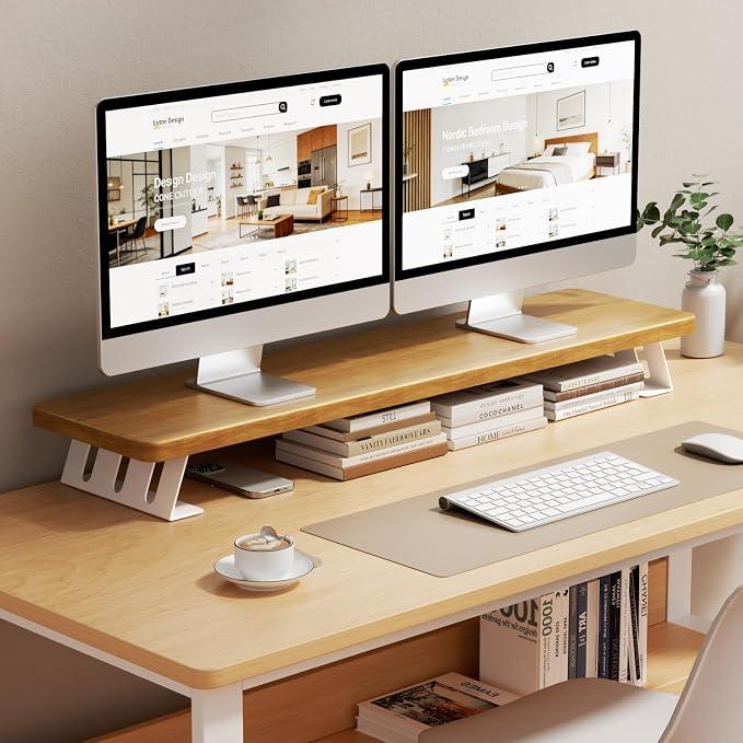 Dual Monitor Stand Riser, 39 Inch Large Wood Monitor Stands for 2 Monitors | Desk Monitor Riser for Computer/Laptop/Printer/TV, Stand Riser up to 220 lbs, Oak - Image 7