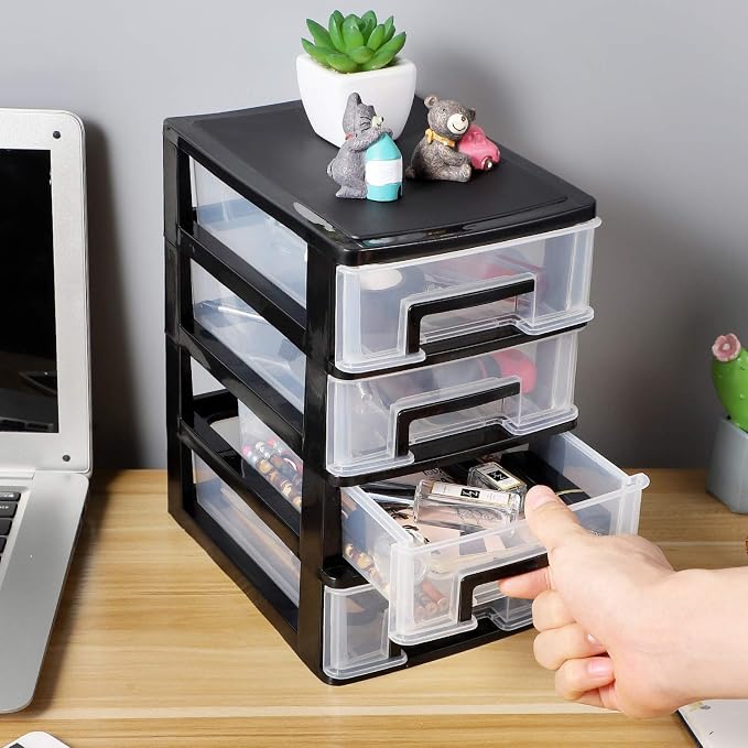 4 Layer Cabinet Drawer Plastic Storage Drawer Sundries Organizer Office File Storage Rack Shelf for Jewelry Makeup Stationery Desktop (8.31x5.98x9.92 Inch) - Image 7
