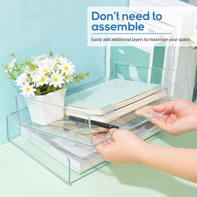 Harloon 4 Tier Paper Organizer Letter Tray Acrylic Desk File Organizer Heavy Duty Stackable Documents Clear Letter Paper Holder Sorter Office Tray for A4, Office Classroom Home File Pad Notebooks - Image 3