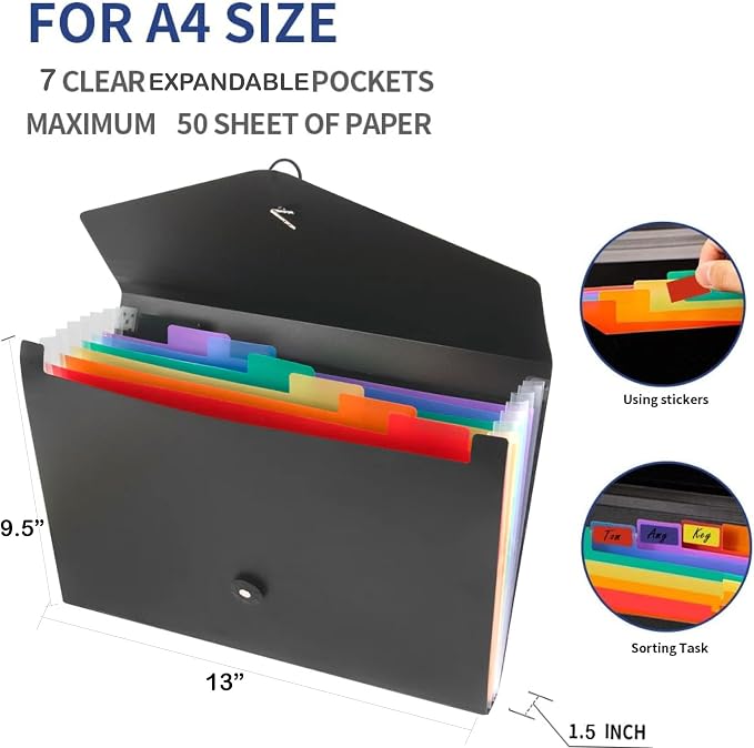 50 Pack Bulk Expanding File Folder, 8 Pocket Accordion File Holder Organizer, A4 Letter Size Paper Document & Receipt Organizer | 50 Accordion Filing Folders for Classroom, Office Supplies - Image 8