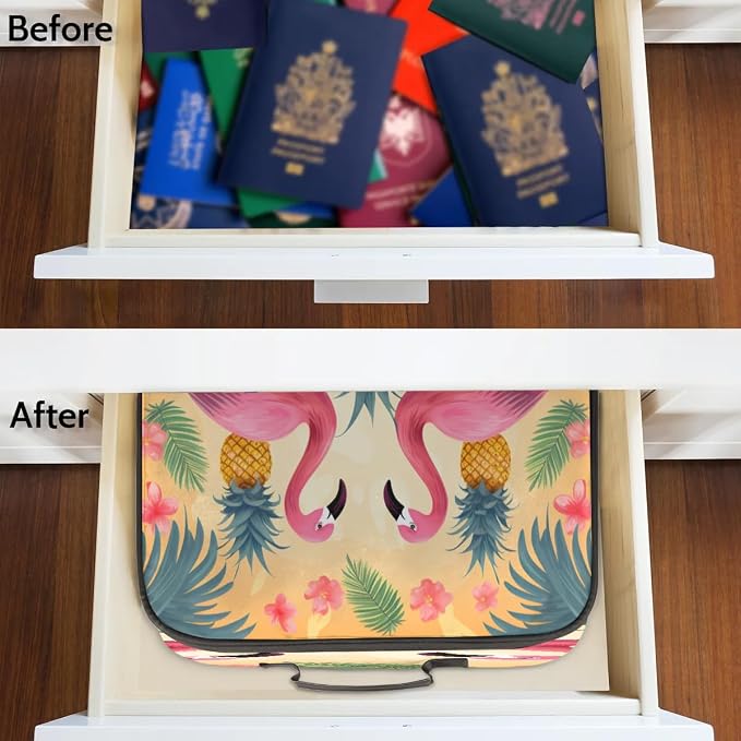 File Organizer Tropical Leaves Flamingo Pineapple Document Organizer with Handle Portable File Organizer Bag Home Travel Storage Bags for Files Laptop Certificates - Image 6