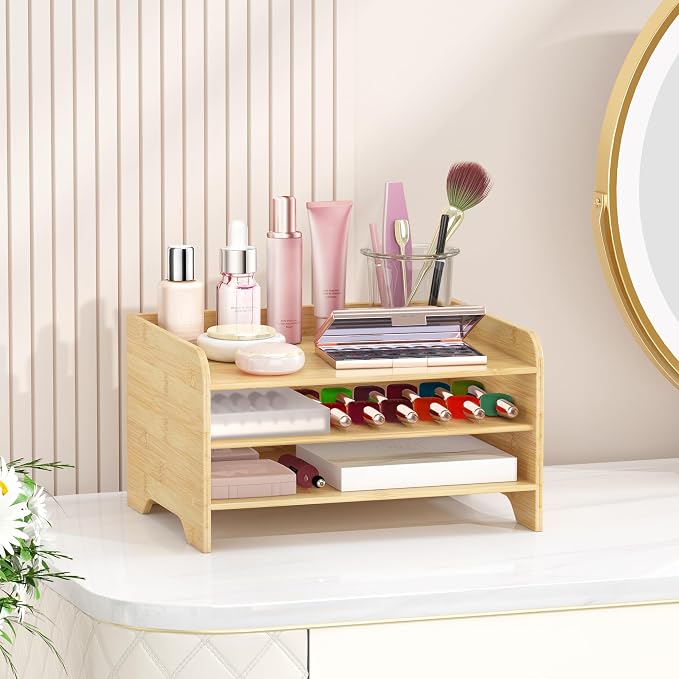 Bamboo File Organizer for Desk, Paper Tray with Pen Holder | Open tiers and a pen holder sort Letter/A4 paper, folders and office supplies while keeping your workspace clutter-free - Image 3