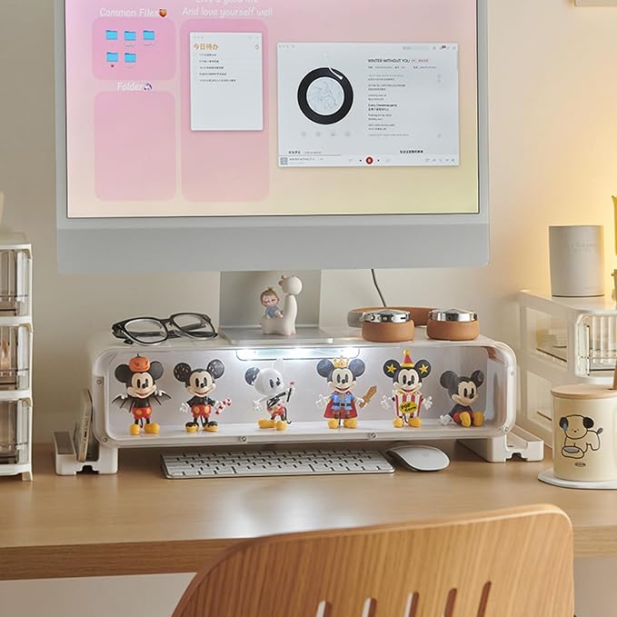 WMM Monitor Stand Riser, Computer Monitor Stand with Drawer and Display Minifigures, Computer Desktop Stand with Lights, Removable Elevated Structure, Compatible with Computers, Desktops, and Laptops - Image 2