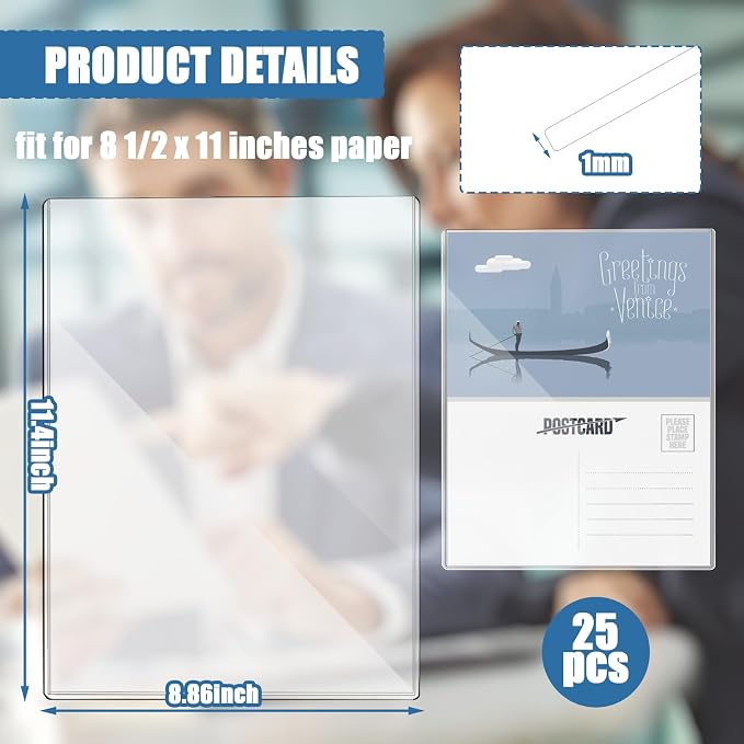 25 Pcs 8 1/2" x 11" Rigid Print Protectors Clear Sheet Protectors Hard Plastic Paper Page Magazine Protectors for Collectors Rigid Top Loaders Document Holder Birth Certificate Protector - Image 2
