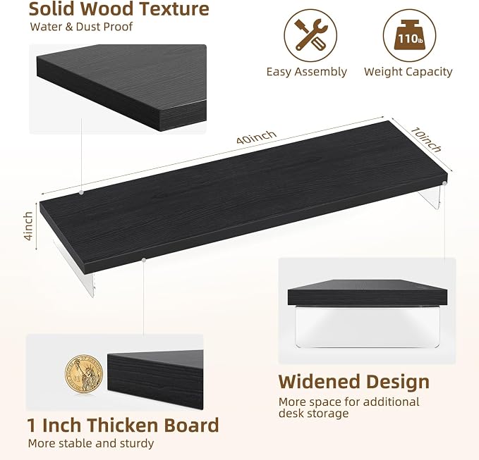 Dual Monitor Stand Riser, 40x10 in Wood & Acrylic Desktop Organizer Shelf | Computer Monitor Stand Riser With Wood & Acrylic Design; Fits 2 Monitors, Laptop, Printer And Desk Supplies For Office Use. - Image 3