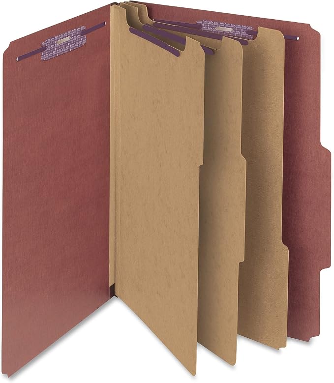 Smead Pressboard Classification File Folder with SafeSHIELD® Fasteners, 3 Dividers, 3" Expansion, Legal Size, Red, 10 per Box (19092) by SMEAD