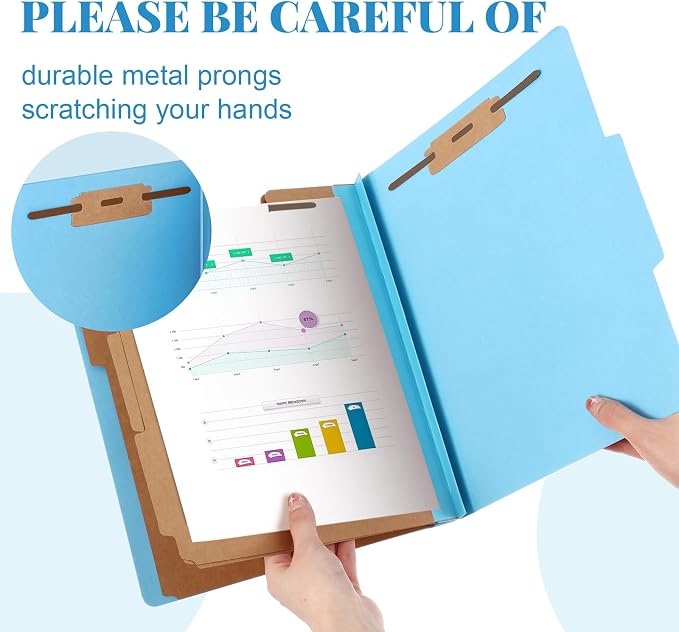 Skyygemm 48 Pcs Classification Folder Letter Size, 3 Divider File,Blue | Back to School Supplies, Pressboard File with Fastener, Expanding Organizer Bulk for School Teacher, Office Employee, Staff - Image 3