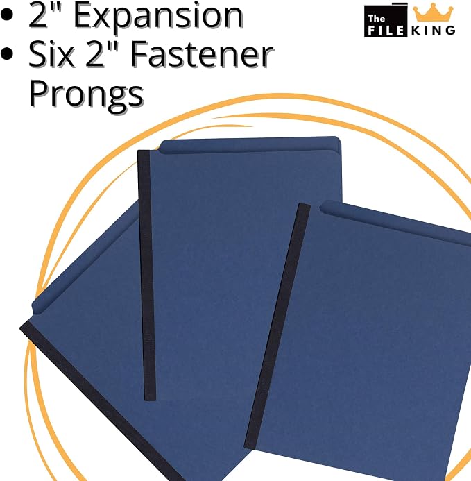 The File King Two Divider Pressboard Classification Blue File Folder - Letter Size | Box of 10 | End Tab | 2” Expansion | Six 2-Inch Fastener Prongs | Made in America - Image 4
