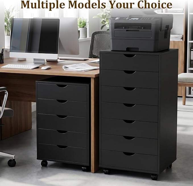 5 Drawer File Cabinet with Wheels, Under Desk Storage Drawers, Black | 5 Drawers File Cabinet with Wheels for Under Desk Storage, Office Organization and Small Printer Stand - Image 4