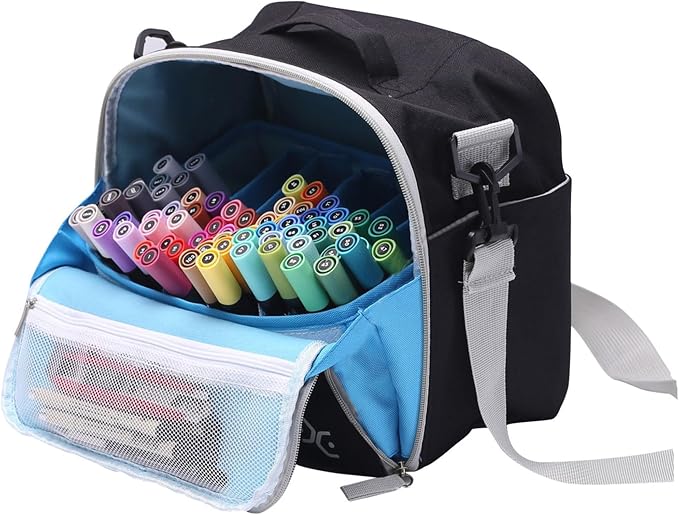Togood Marker Organizer Bag - Large Storage Crossbody Tote for Marker Pens 130PCS+, Portable Art Supplies Case for Pens, Pencils, Books. Black by Togood