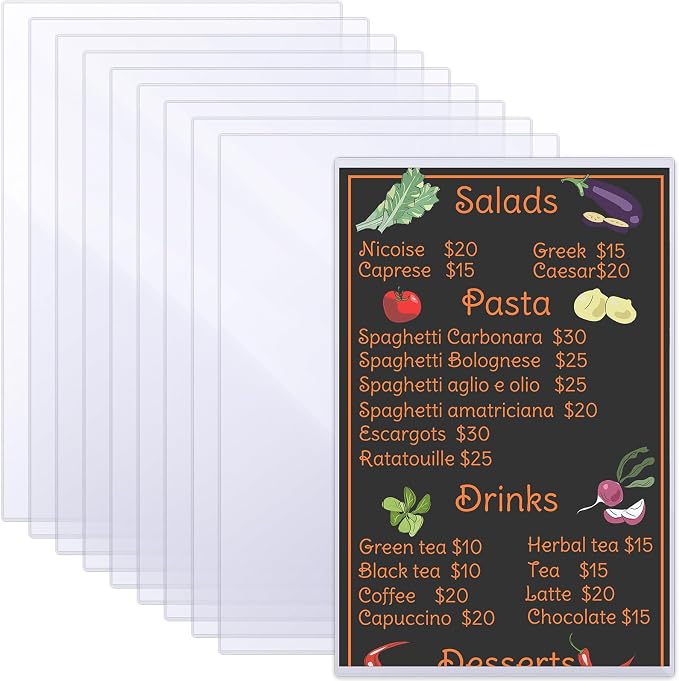 10 Pcs 8.5" x 14" Clear Plastic Menu Sleeves Covers Legal Size for Restaurant Menu Protector, 8.5" x 14" Rigid Print Protectors, Clear Hard Plastic Protective Sleeves Covers by Henoyso