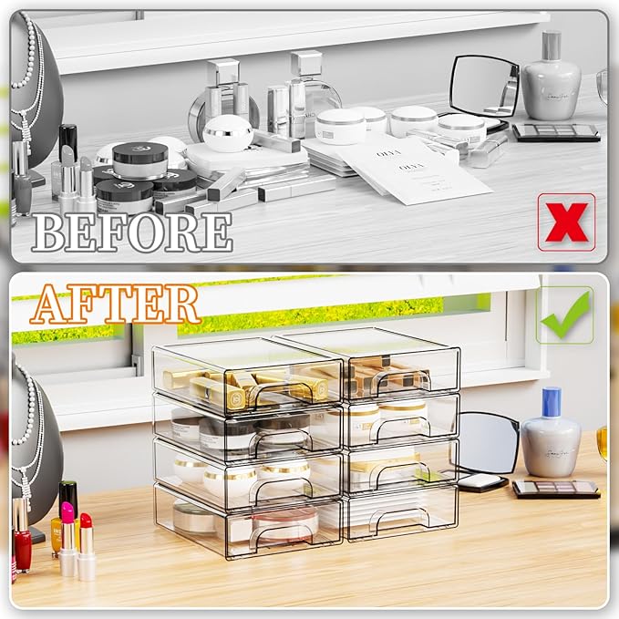12 Pack Clear Stackable Storage Drawers,2.2'' Acrylic Drawer Organizers for Countertop,Office Supply Organizer and Makeup Organizer,Small Plastic Drawers For Pen,Art Crafts Storage,Stationary - Image 5