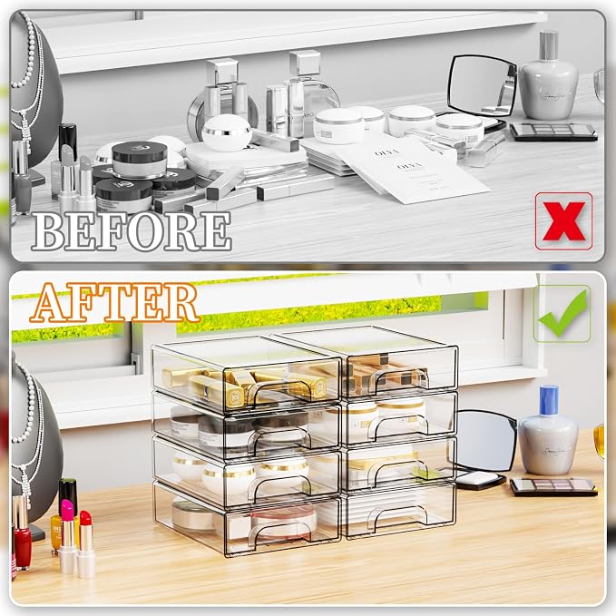2.2'' Tall Small Clear Stackable Storage Drawers,6 Pack Stacking Acrylic Organizers Drawers for Hair Accessories,Makeup,Pen,Art Crafts,Office Supply Organizer and Desktop Plastic Mini Drawers - Image 8