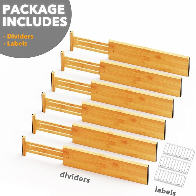 SpaceAid Bamboo Dresser Drawer Dividers 6 Pack, 4.65“ High Adjustable 17“-22” Drawer Organizers, Expandable Organization for Clothing, Clothes, Dressers, Natural - Image 7