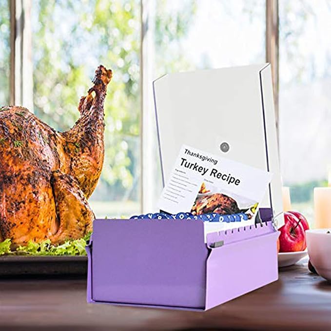Acrimet 5 X 8 Card File Holder Organizer Box Metal Base Heavy Duty (AZ Index Cards and Divider Included) (Purple Color with Clear Crystal Plastic Lid Cover) | With A-Z Index & Non-Slip - Image 6