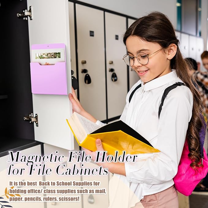 Epakh 6 Pack Magnetic File Holder Back to School Supplies Magnetic Paper Organizer Wall Mounted Mail Magazine Storage Pockets for Refrigerator, Whiteboard, Office, Classroom(Purple) - Image 4