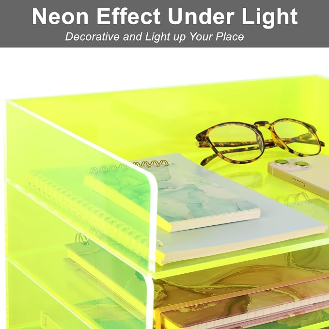 Gelite Acrylic File Organizer for Desk 4 Tiered Stackable Letter Tray Office Paper Storage Desktop Document Sorter, Neon Green - Image 5