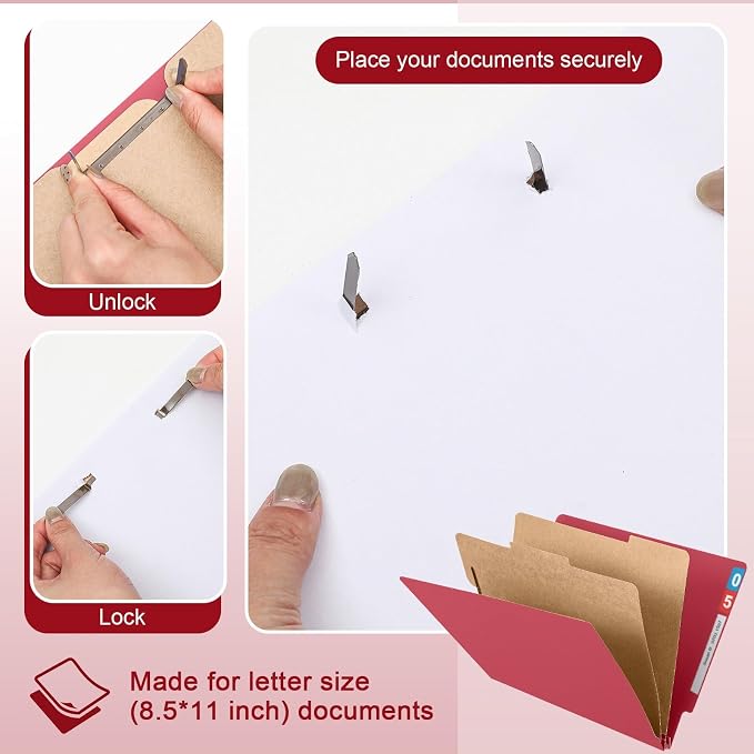 Skyygemm 24 Pack Classification Folders, Letter Size,3 Dividers,Red | Pressboard File Folders, 2 Prong Fasteners, 3" Expanding, Manila, End Tab, for Office School Legal Records Medical - Image 4