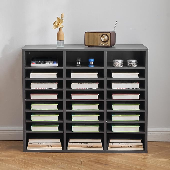 VEVOR Literature Organizer, 24 Compartments Office Mailbox with Adjustable Shelves, Wooden Mailbox Sorter Medium Density Fiberboard Office Home Classroom Storage for Files, Documents, Papers, Grey - Image 8