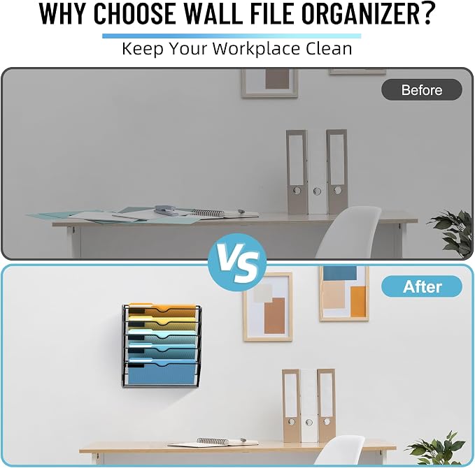 5-Tier Hanging Wall File Organizer with Hooks, 2 Pack | Mesh Wall File Holder, Mail Organizer Wall Mounted for Papers, Documents, Folders and Magazines in Home Office, Classroom - Image 6