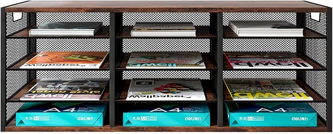 Mail Sorter Adjustable Holder, Countertop Literature Organizer, Student Mailbox for Classroom, Desktop Bill Paper Organizer for Office Home School, 12 Compartments, Brown - Image 2