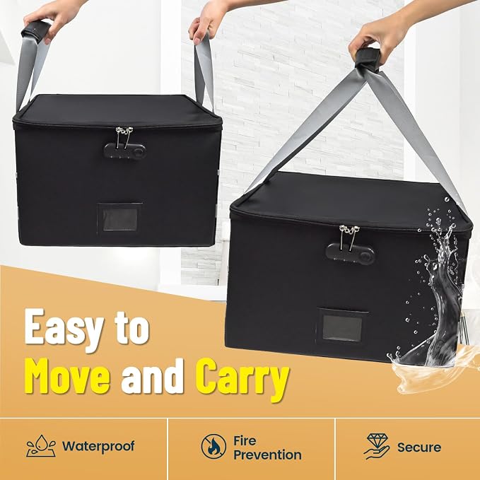 File Box with Hanging Folders Important Fireproof Document Organizer with Lock Collapsible Portable File Box with Handle for Home or Office for Hanging Letter & Legal Folder - Image 4