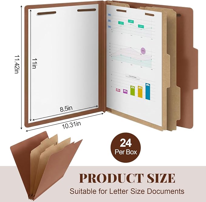AmazingSpark 24 Pcs Classification Folder Letter Size Bulk 2 Divider Pressboard File Folder with Expansion 2 Prong Fastener Heavy Duty Office File Organizer for School Medical Document(Kraft Paper) - Image 2