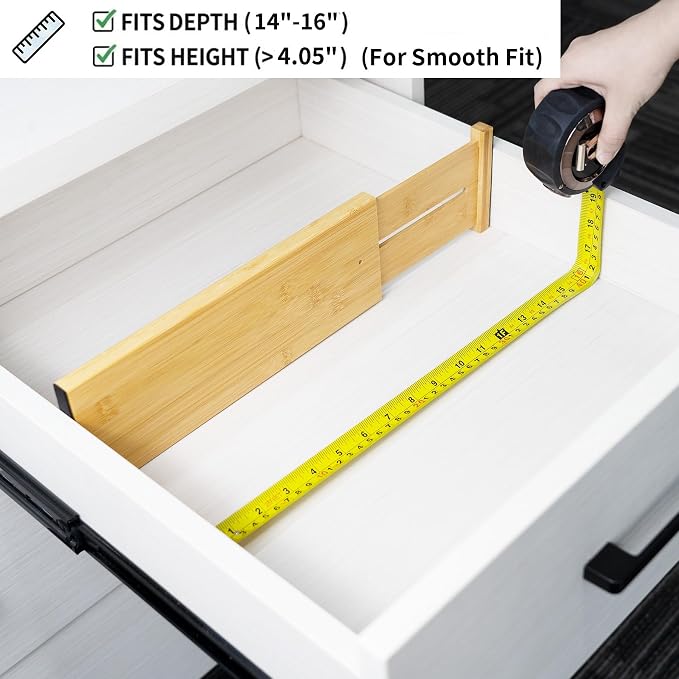 Utoplike Bamboo Drawer Organizer, 4" H Dresser Drawers Dividers for Clothes | Adjustable Drawers Organizers for Clothing, Silverware, in Kitchen, Bathroom, Bedroom Drawer, Fit 14"-16" Drawers - Image 6