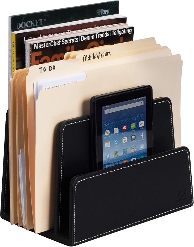 MobileVision Executive Black Desktop File Folder Organizer and Paper Tray, 5 Slot Dividers - Image 3