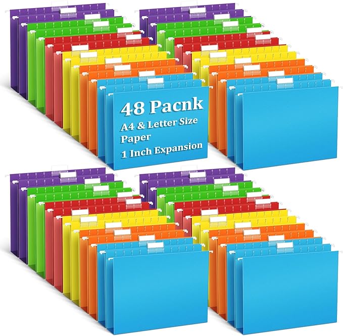 V-Opitos 48 Pack Bulk Hanging File Folders with 1" Expansion | 1/5-Cut Adjustable Tabs, for Letter Size Paper, Extra Capacity, School Classroom, Office Supplies by Wearecommittedtotheresearchandproductionofhigh-qualitykidstoysschoolofficesuppliesandholidayproducts