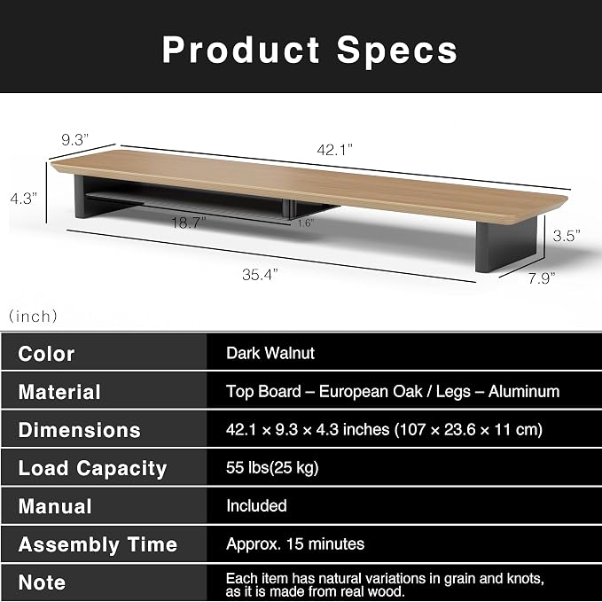 amesoba White Oak Dual‑Tier Ergonomic Desk Setup – Modern Wooden Monitor Stand & Workspace Riser, Home Office & Minimalist Aesthetic (White Oak, Large) - Image 4