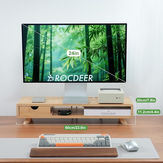 Bamboo Monitor Stand Riser with Drawer | Ergonomic Computer Riser for Desk with Cable Management & Storage Organizer, Wood Monitor Stand for Home Office - Image 8