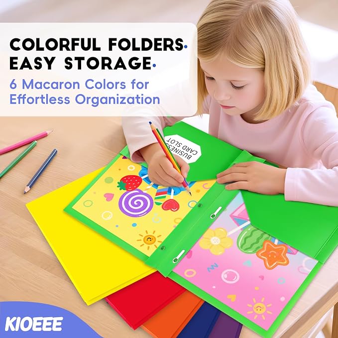 96 Pcs Plastic Folders with Pockets and Prongs (Multi-Colored),Letter Size,Business Card Slot,Bulk 2-Pocket Folder for School Office or Home,Durable Acid-Free Poly,Back to School Supplies - Image 6
