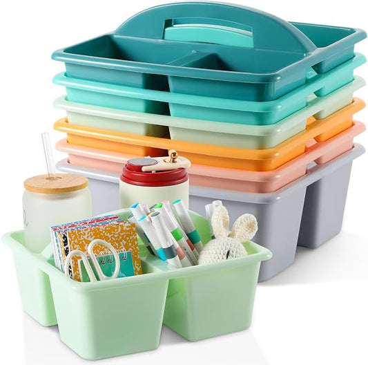 6 Pack 3 Compartment Small Caddy Plastic Classroom Organizer with Handle Portable Teacher Supply Storage Caddy Craft Art Caddies for Pencil, Crayon, Marker, Home, Office, School Supplies(Morandi) by Yakydesign
