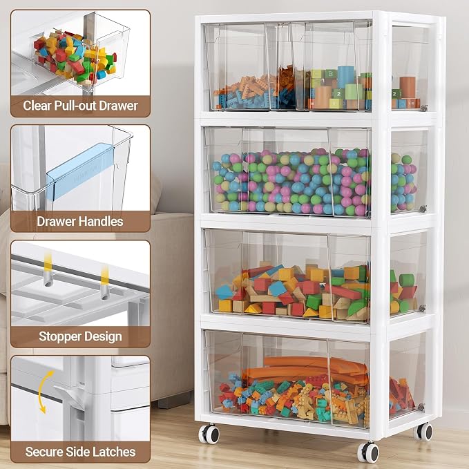 Stackable Storage Drawer Carts, Extra Large Bins 3 Tier 3 Drawers | Smooth Pull-Out Drawers, Clear Plastic Storage Organizer Container For Home Office Bedroom Bathroom Art Crafts Under Desk - Image 5