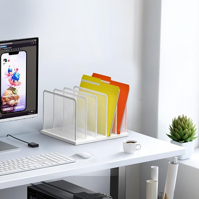 Kuntine.B 5-Section Upright Desk File Organizer White 1 Pack | Vertical, Mesh, Metal, Assembly, Stability, Sturdiness, Organization, Standing - Image 5