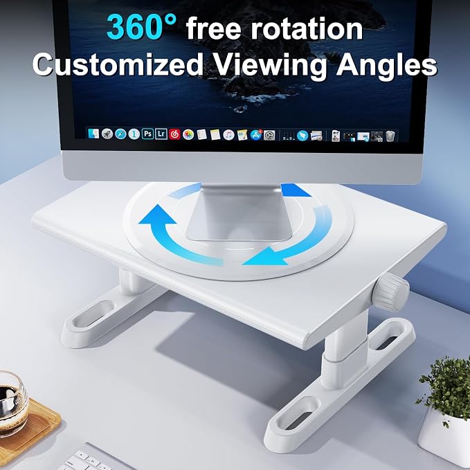 Monitor Stand Riser for Desk,360°Rotation Freely Height Adjustable by Knob,4.4-5.8 Inches,Ergonomic Monitor Stand Mount, Desktop Monitor Stands Riser for Computer,Laptop,Printer,Tv,White - Image 2