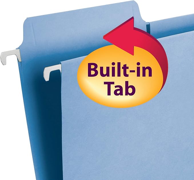 Smead FasTab Hanging File Folder, 1/3-Cut Built-in Tab, Letter Size, Blue, 20 per Box (64099) & FasTab Hanging File Folder, 1/3-Cut Built-in Tab, Letter Size, Moss, 20 per Box (64082) - Image 3