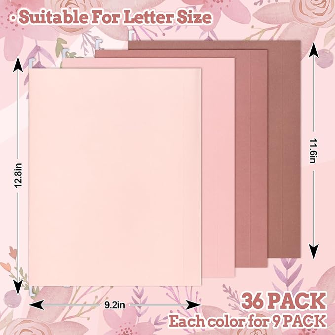 Whaline 36 Pack Dusty Pink Hanging File Folders Letter Size 4 Colors Pink File Pockets with Tab for Home Office Classroom Supplies, 9.2 x 12.8 Inch - Image 2