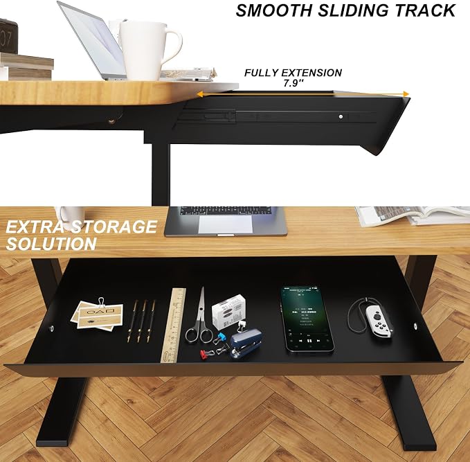 Large Under Desk Mounted Sliding Drawer with 2 Cable Hole and 60 Degree Tilt Panel to Pull Out, 22.4'' Long & 9.2'' deep Large Storage Organizer for Sit Stand Workstation - Image 4