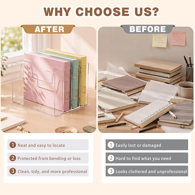 4 Section Clear Acrylic Desktop File Organizer Vertical File Sorter 4mm Thick, Large Capacity Upright Magazine Organizer, Book Paper, Notebooks, Envelopes, Mail Holder - Image 5
