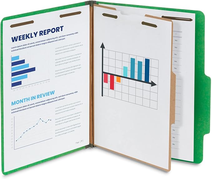 Blue Summit Supplies 10 Green Classification Folders, 1 Divider, Letter | Heavy duty 25pt pressboard, 1 divider, 2 in expansion, 2 prong fasteners, medical, legal and office files - Image 5