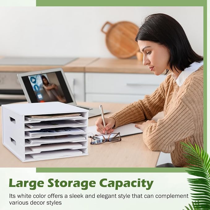 6 Tier 8.5" x 11" Scrapbook Paper Organizer, White Cardstock File Organizer with Adjustable Shelves, Stackable Paper Trays, Desktop Storage Rack Document Holder for Desk Home Office - Image 6