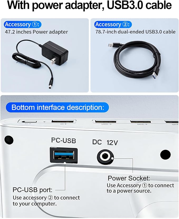 Computer Monitor Stand Riser for Desk with Usb Hub Charging,30W/5Gbps Usb C Docking Station with Power,4.4-5.7'' Height Adjustable with Phone Holder,Monitor Stands Riser for PC,Laptop,Printer(White) - Image 3