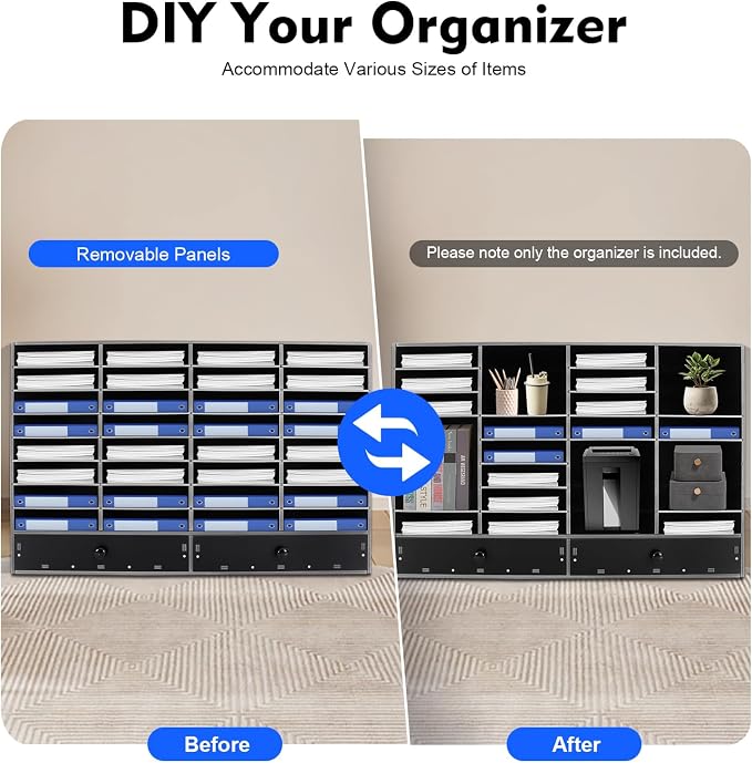 Literature Organizer Classroom Mailboxes with 32 Compartment 2 Drawer Adjustable Papers Files, Paper Storage Cabinet Classroom Keepers for Classroom, Office, School, Home Load, Black - Image 5